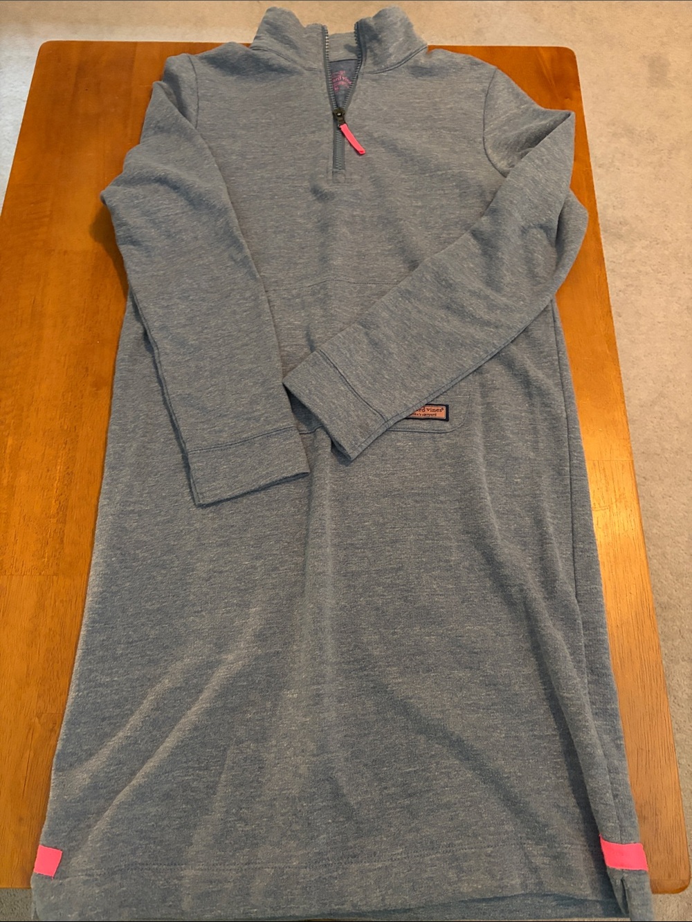 Vineyard Vines Heather Blue Quarter-Zip Dress with Pink Accents
